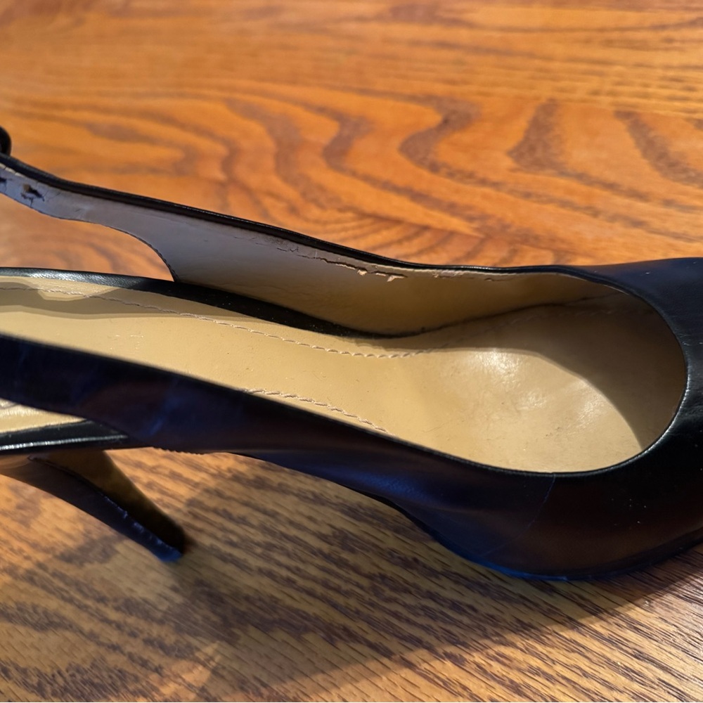 Nine West Black Leather Sling Back Heels - Picture 6 of 12